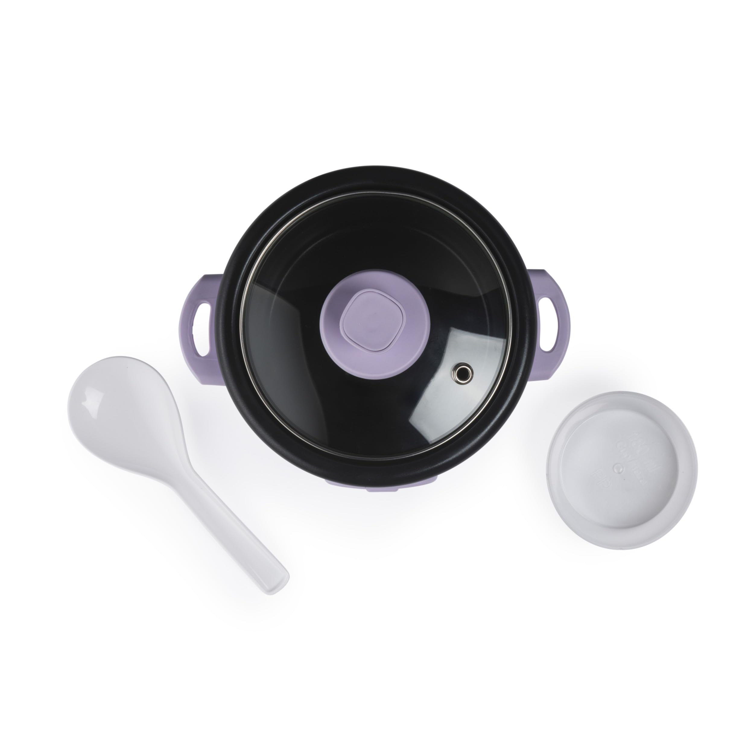 Giles & Posner Sorbet Cuiseur à riz 0,4L – Bol intérieur sans PFAS, couvercle en verre, fonctions cuisson et maintien au chaud, gobelet doseur et cuillère à riz inclus, 250W, violet