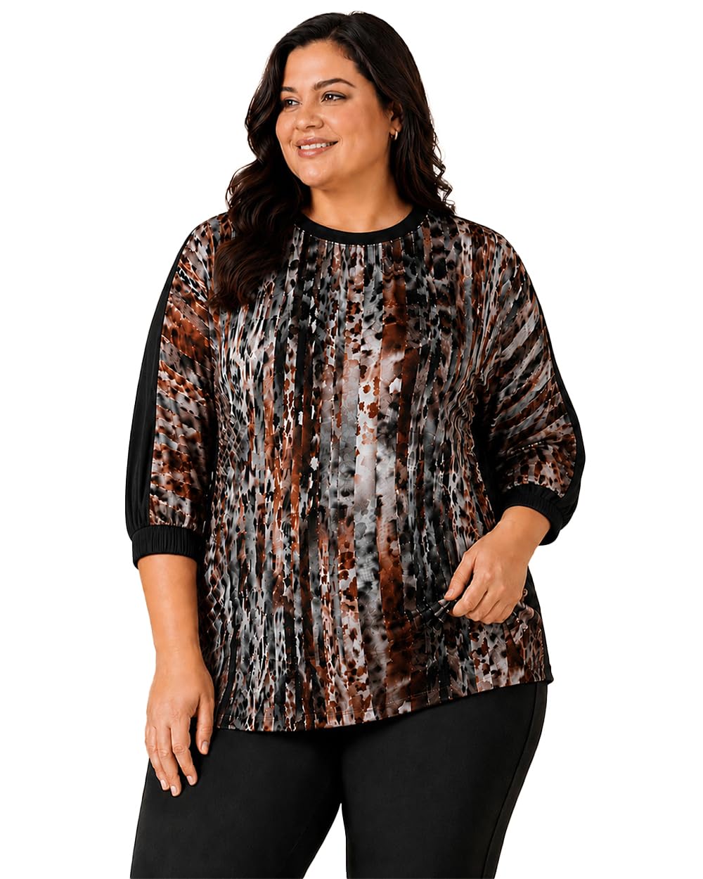 Women's Plus Size Abstract Art Print Top, Short Sleeve-picture-11