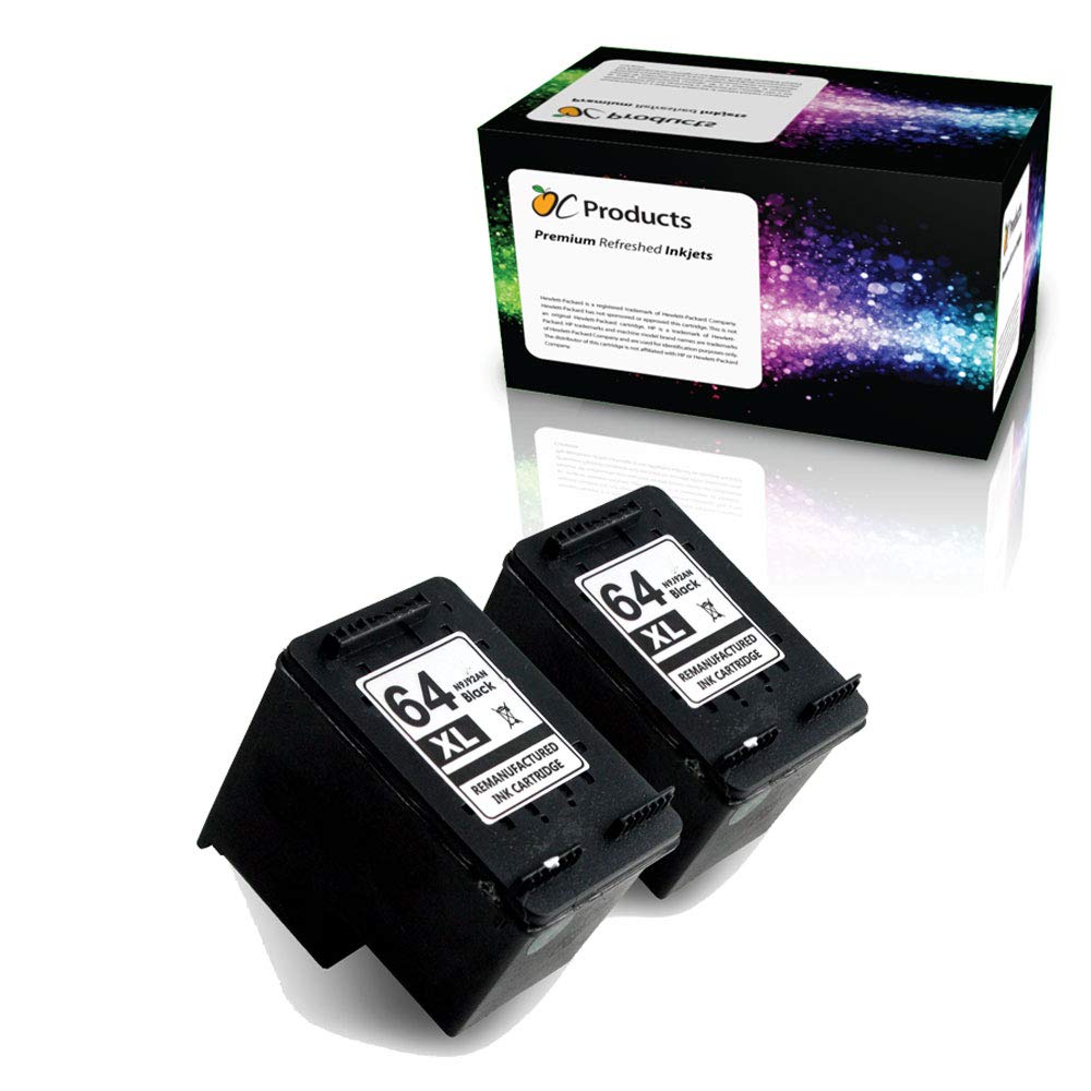 OCProductsRefilled Ink Cartridge Replacement 2 Pack for HP 64 64XL for Envy Photo 6255 7155 7855 Printers (2 Black)