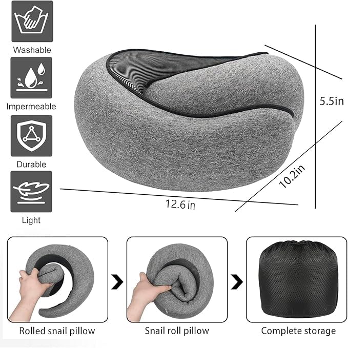 Image of SZXYX Travel Pillows - 100% Pure Memory Foam Neck Pillow for Airplanes, Comfortable Breathable Cover, 360 Support Stowable Pillows for Sleeping, Car, Airport Travel Essentials, Charcoal Grey