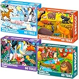 QUOKKA Puzzle ab 4 5 6 Jahre - 4x60 Teile Rahmenpuzzle Spiele für Jungen und Mädchen - Vertikale Bunte Puzzle mit Vögel, Polar, Waldtiere - Geschenk Spielzeug für Kinder 3 7 Jahre