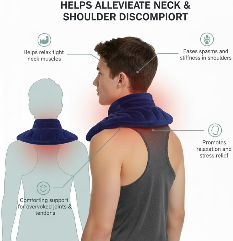Herbal Concepts Neck Heating Pad & Shoulder Wrap | Microwave Heating Pad with 12 Herbs Aromatherapy| Cordless Heating pad, Blue