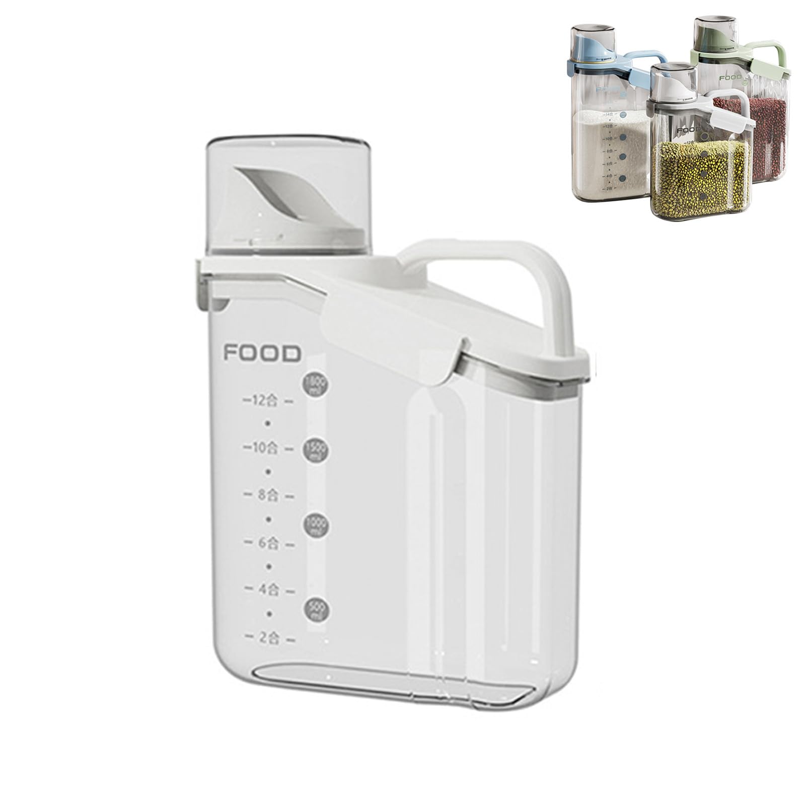 Cereal Containers Dispenser Rice Storage Container Clear Food Storage Containers Measuring Cup Pour Spout With Lids Airtight For Kitchen Grain Dry Food Pet Dog Food Organization?White 2L?