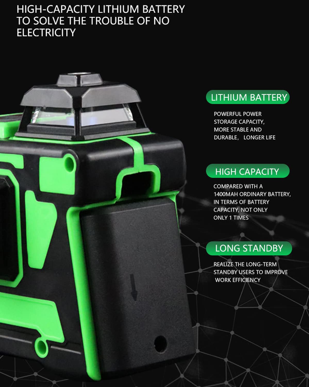 Zielony laserowy poziom 3D, 12 linii pionowy krzyż Super mocny zielony, 360 poziomy laserowy poziom profesjonalny (z uchwytem ściennym)
