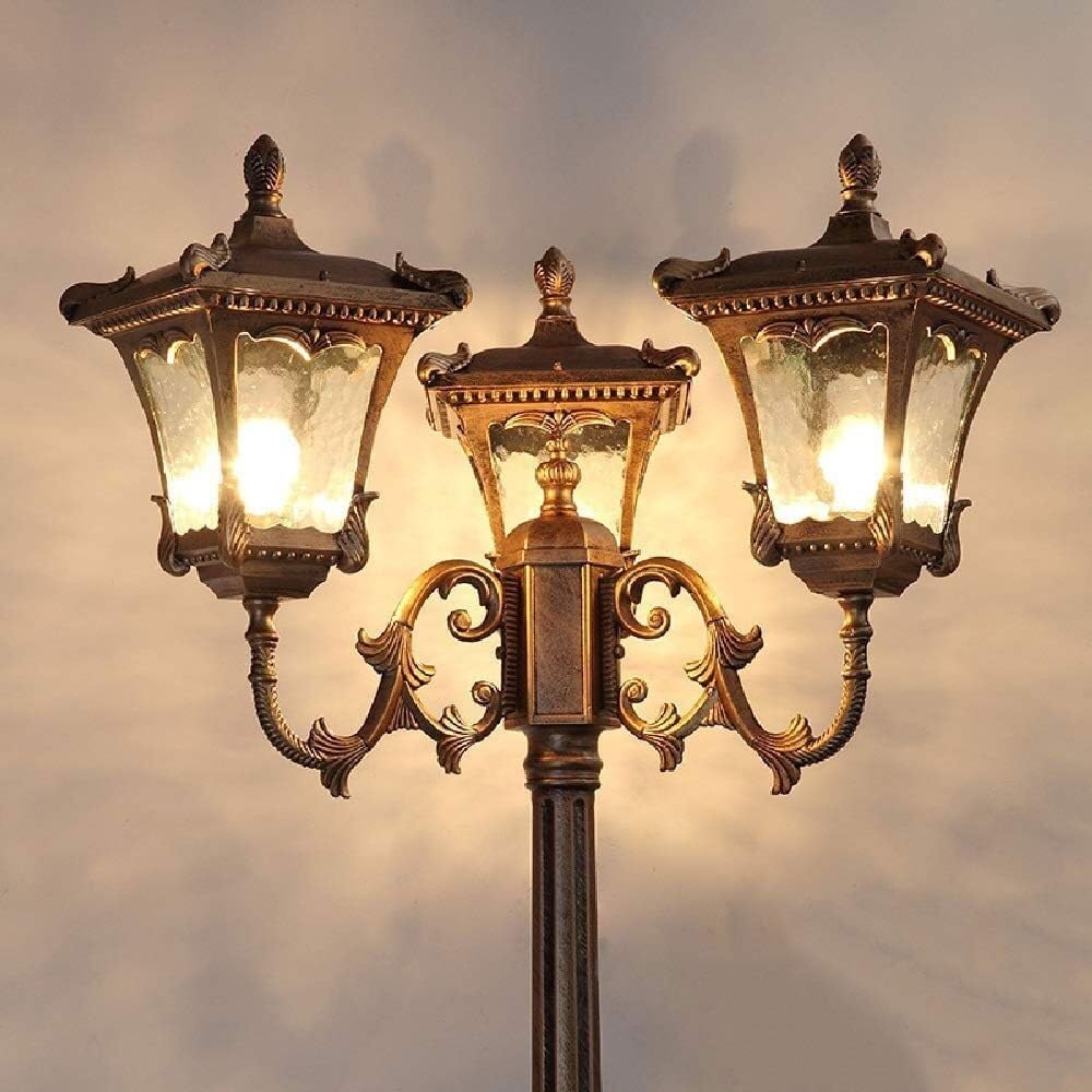 QUSYZD Outdoor Post Lights 3-Heads Post Combination Waterproof Outdoor Street Light Landscape Lamp Post Backyard Patio Garden Walkway Pathway Lighting Pillar Lantern,H: 240CM