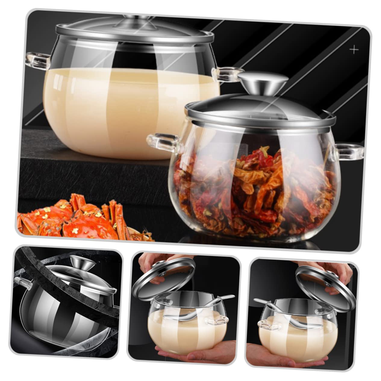 Recipiente para Almacenar Alimentos de 1200ml de Vidrio y Acero Inoxidable