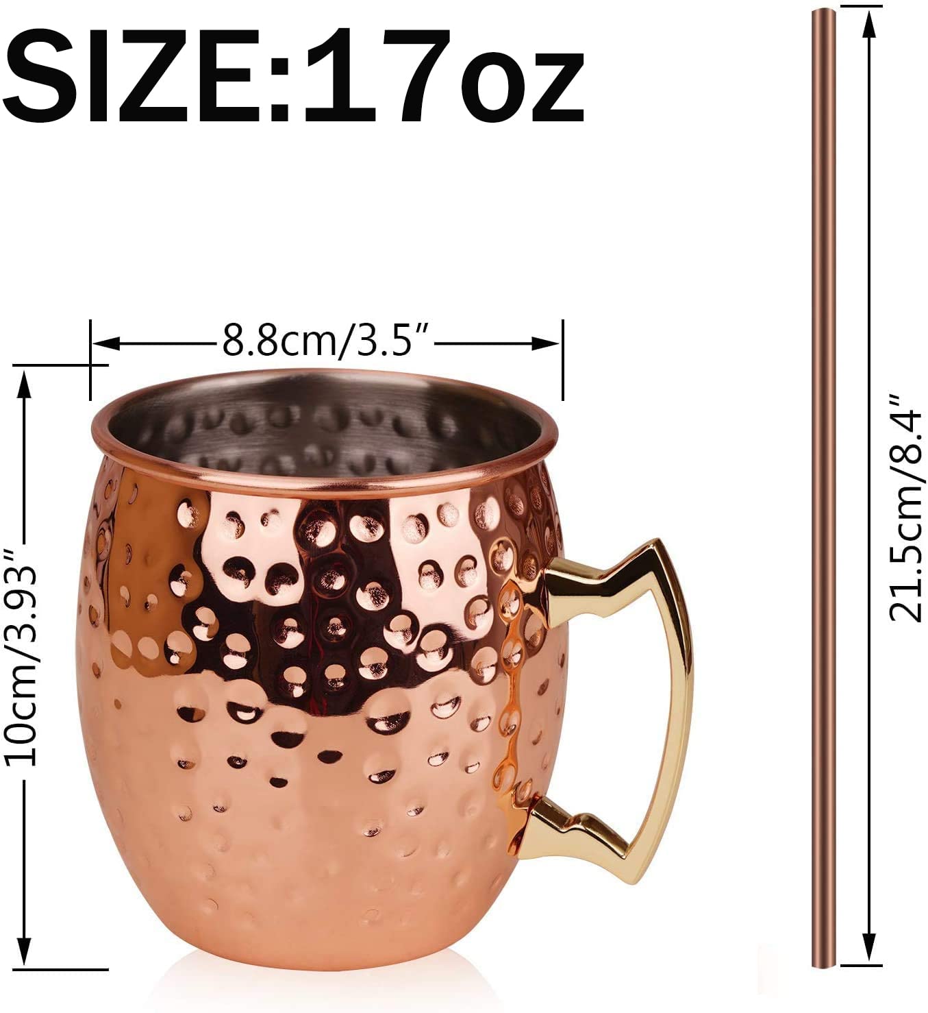 Moscow Mule Copper Mugs Set of 2, 17 OZ Moscow Mule Mug Cups, Rose