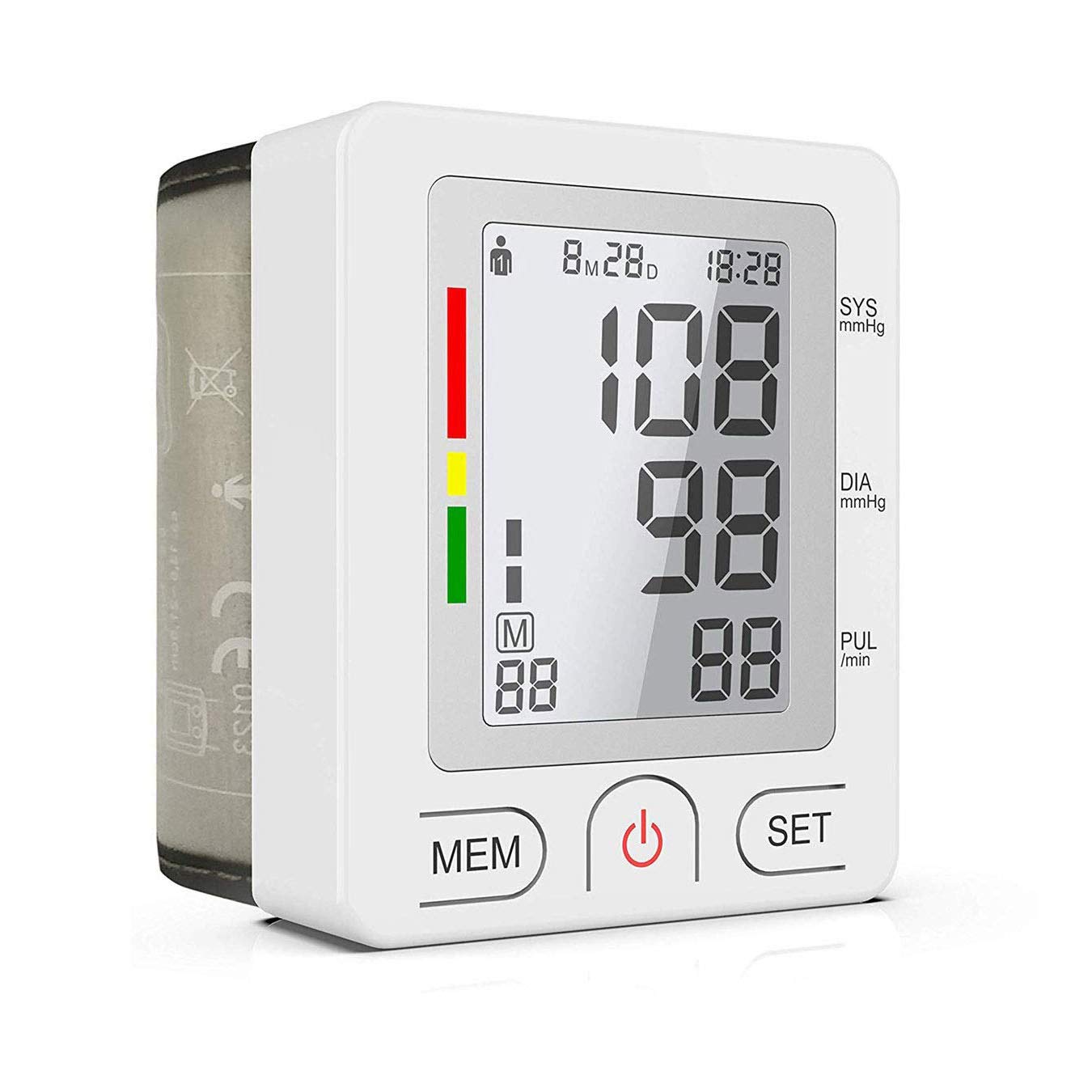 Monitor de presión Arterial de muñeca: Monitor de presión Arterial de medición automática Completa para Pulso de frecuencia cardíaca con función de Memoria de 90 lecturas