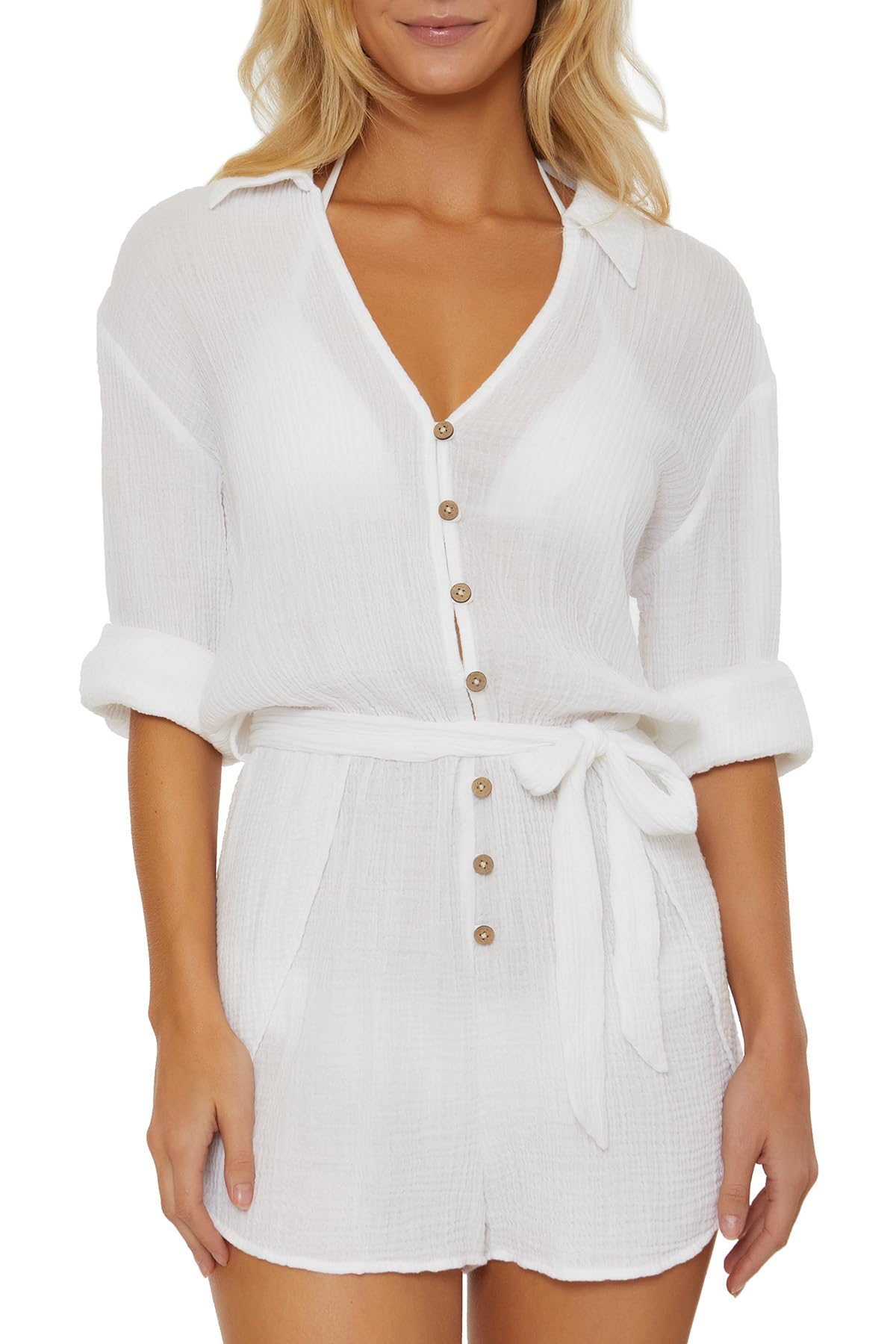 ISABELLA ROSEwomens Day Dreamer Romper, Collared Button-up, Casual, Beach Cover Ups for WomenSwimwear Cover Up