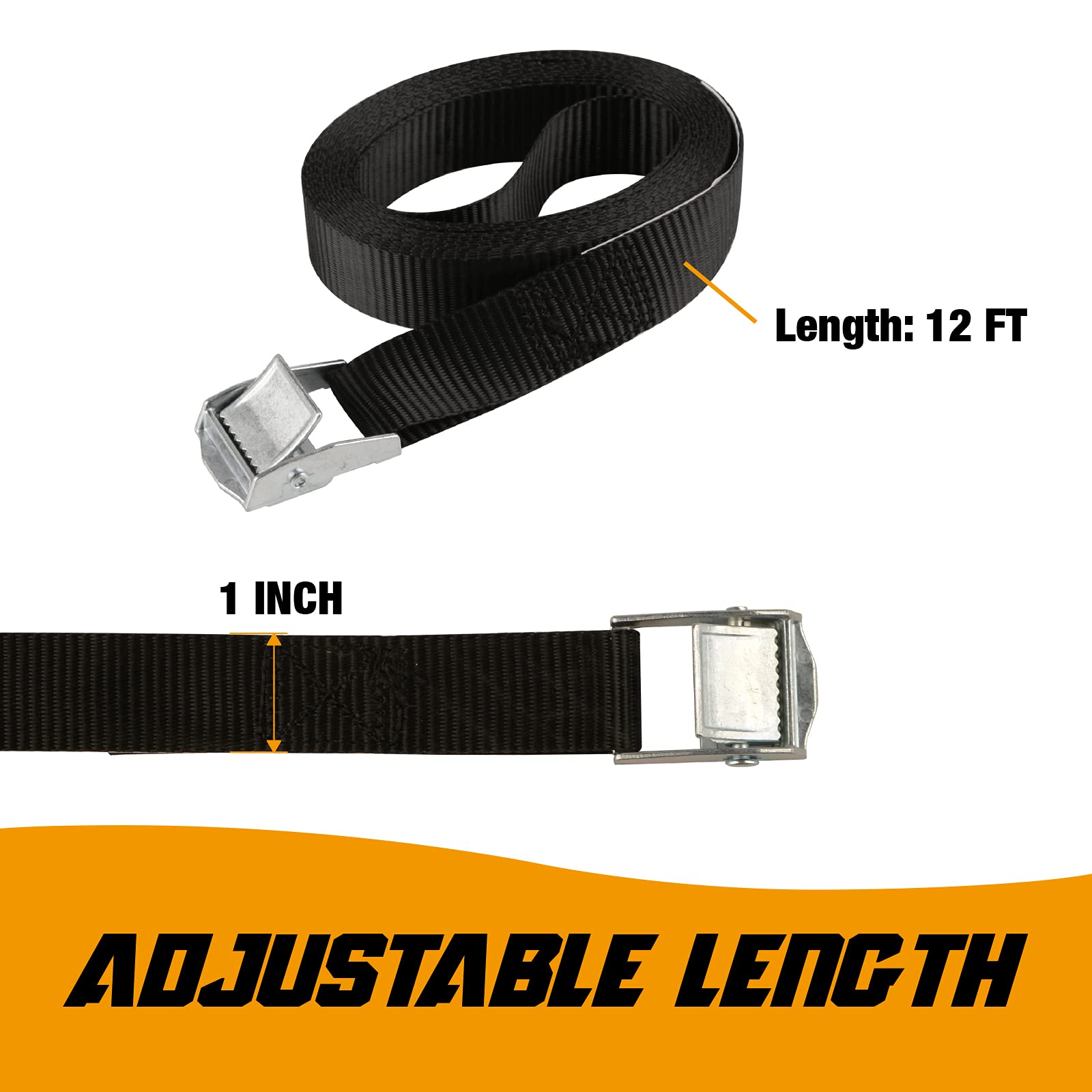 TUMAX 6 Pack Lashing Straps, 1in x 12ft, Kayak Straps up to 900lbs, Cam Buckle Tie Down Strap for Cargo Lashing, with Carrying Bag