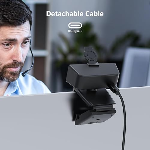 Miniatura 7 de NexiGo Cámara web N60 Pro (Gen 2) 1080P con lente sin distorsión, cable de datos USB A a tipo C, micrófono de reducción de ruido y cubierta de
