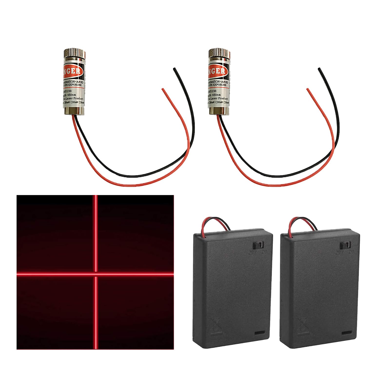2 x Cross-Focusable Laser Modules, Adjustable Laser Focus, Red Laser Line 3-5V 650nm with Plastic Lenses + AA Battery Holder, Used for Building Correction and Alignment Global Recycled Standard Global Recycled Standard Global Recycled Standard