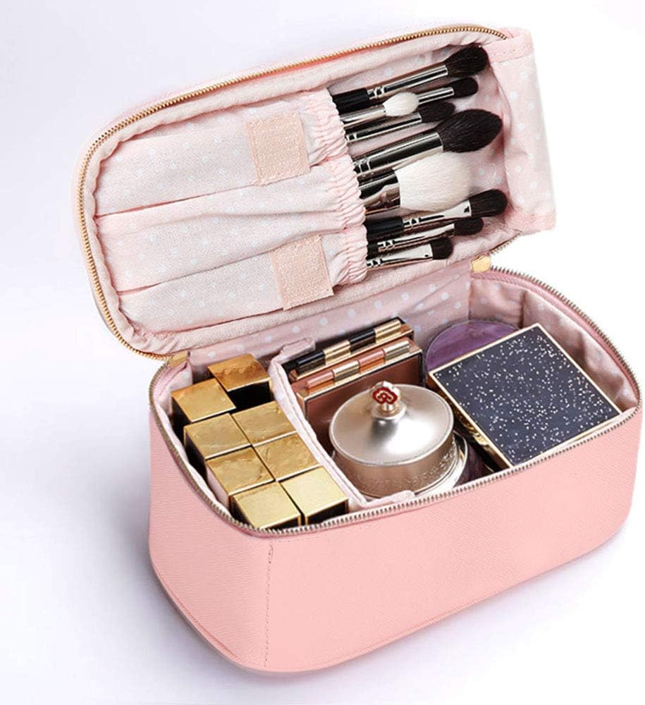 TOPSEFU Professhional Pu Leather make up Bag, makeup case Waterproof Detachable Makeup Organizer Toiletry Cosmetic Bag for Men Women (pink 3)