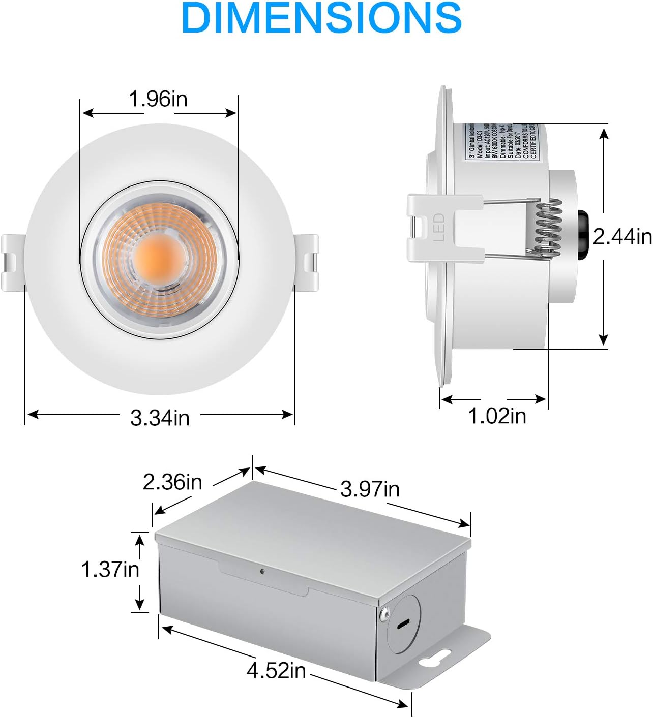 Free Shipping Offer Ceiling Gimbal Light,NICKLED 4Pack 3inch 3CCT 8W Eyeball Airtight LED Lighting with J-Box