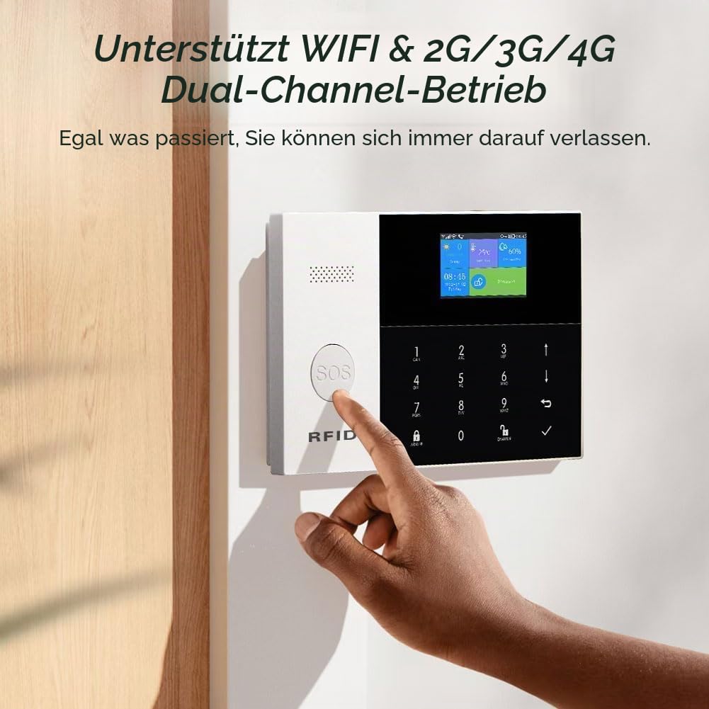 4G/WLAN Smart Home Sicherheitssystem, Alarmanlage Haus, Alarmanlage Wohnung mit APP, 8 Stück: Tür- und Fenstersensoren, Bewegungsmeldern, Fernbedienungen, 120dB Sirene, Funktioniert mit Alexa