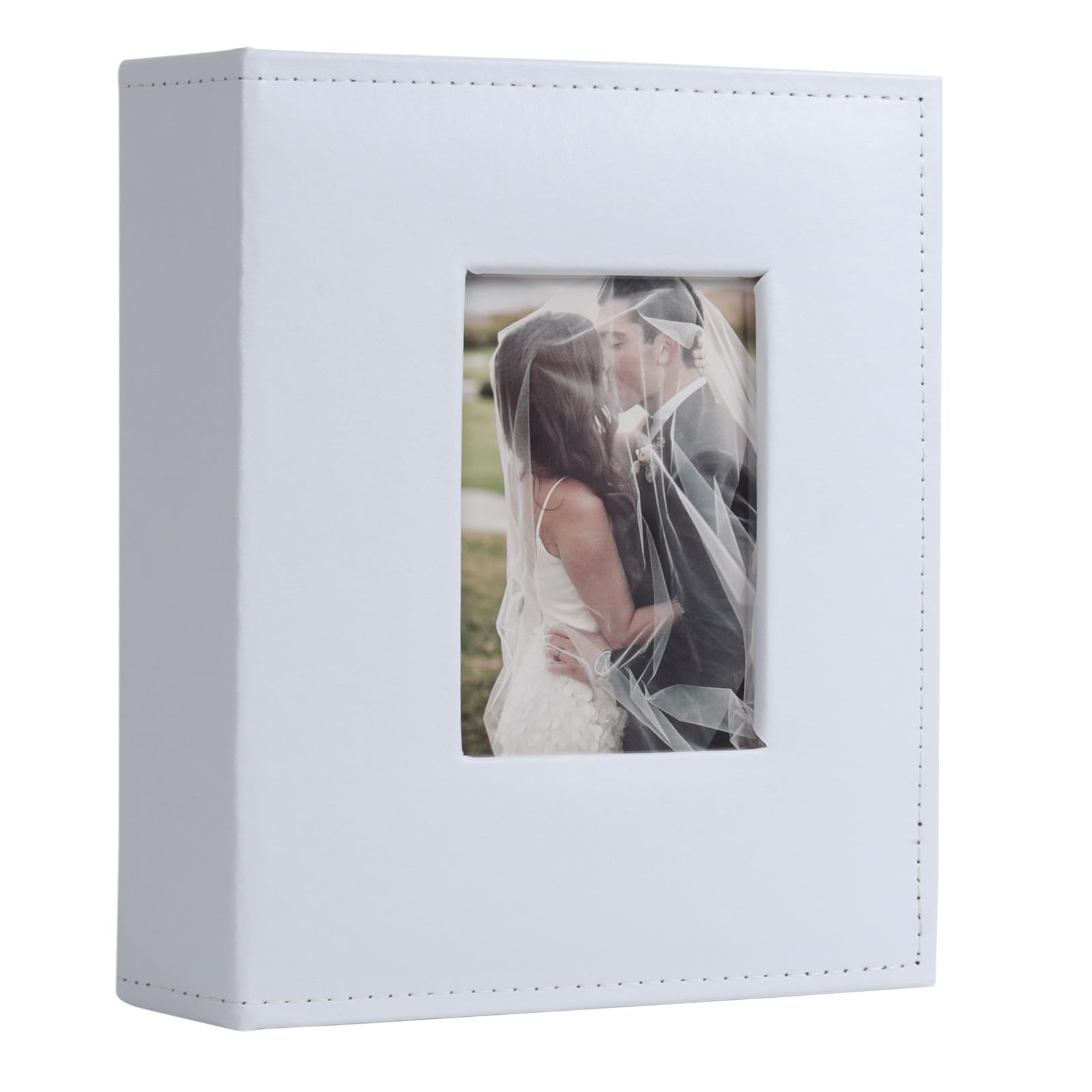 RECUTMS 200 Photo Album 4x6, Small Photo Book Pu Leather Cover with Front Window for Memory Wedding Valentines Baby Anniversary (White)