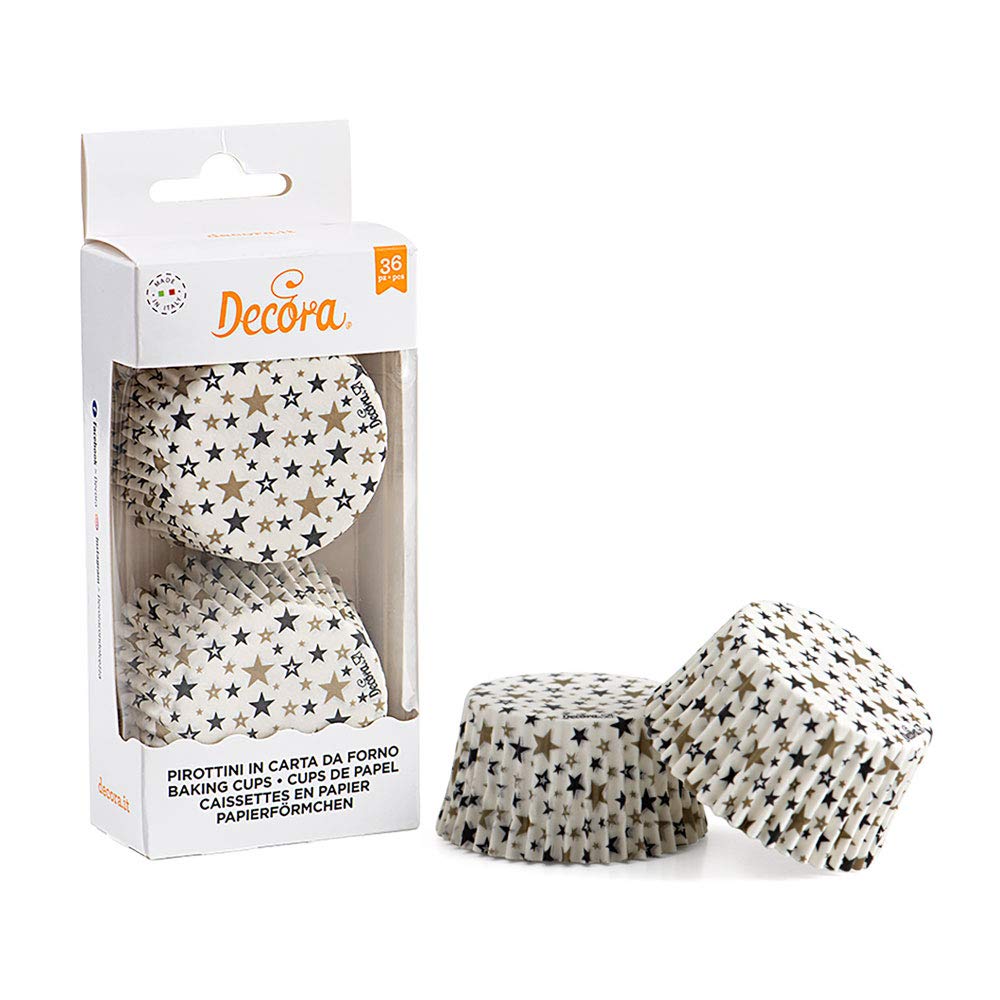 DECORA 0339856 Black 36 Gold Stars Baking Cups 50 X 32 MM, Carta da Forno