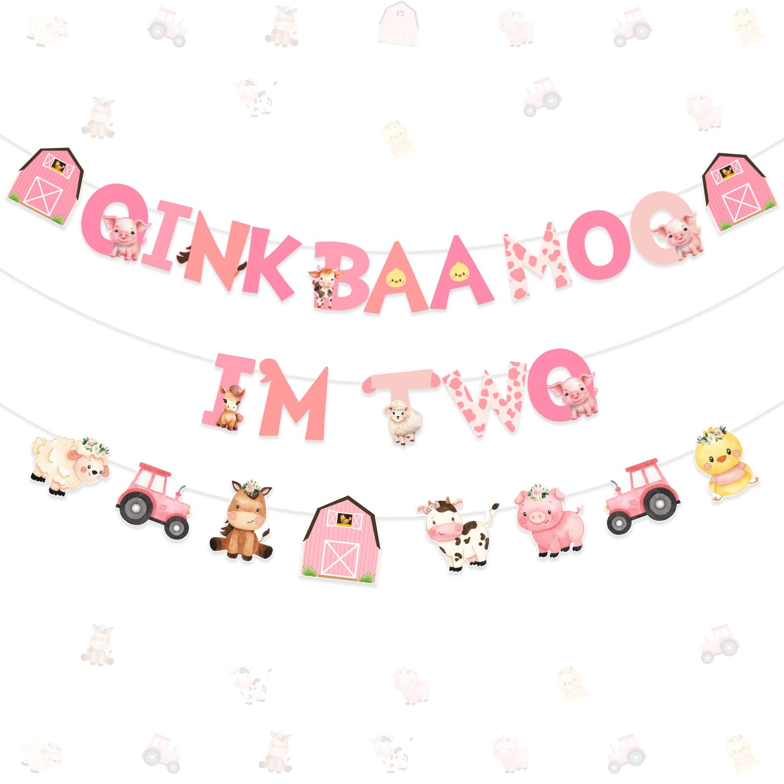 Kreatwow Farm 2nd Birthday Decorations Pink Oink Baa Moo I’m Two Birthday Banner Farm Animals Party Garland Farmyard Animals Second Bday Decoration Farmhouse Barnyard Party Decorations for Girl