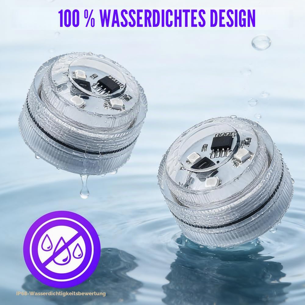 Mini Unterwasser Licht, 12/18 Stück Mini led Teelichter Bunt mit Fernbedienung, 13 Farben RGB Led Lichter mit Fernbedienung, Wasserdichte Teelichter für Vase, Aquarium, Pool, Garten, Party (18)