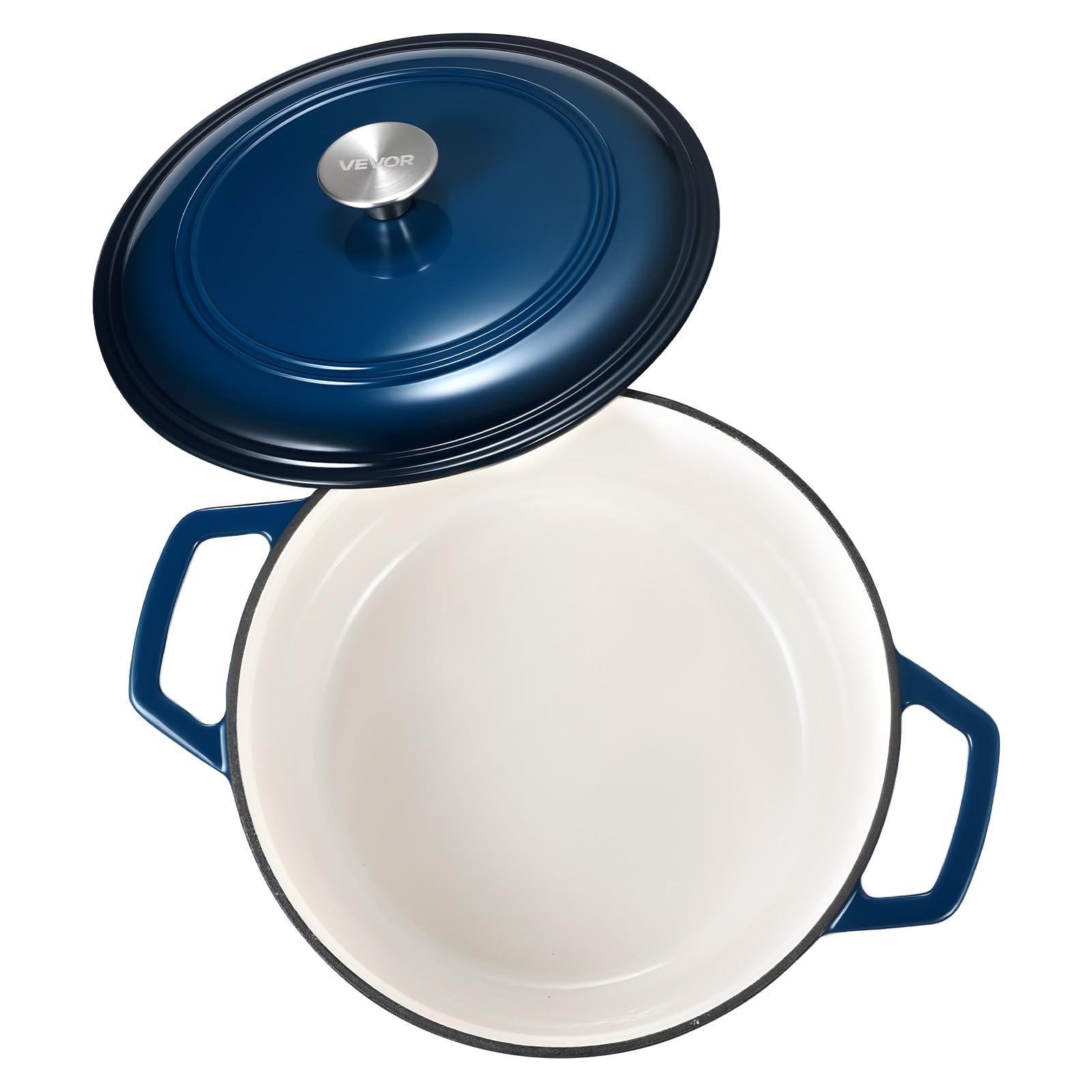 VEVOR Cocotte en fonte 5,68 L, marmite émaillée avec couvercle et deux poignées, robuste et durable, pour les fours à induction jusqu'à 260 °C, pour braiser, mijoter, rôtir et cuire le pain, bleu