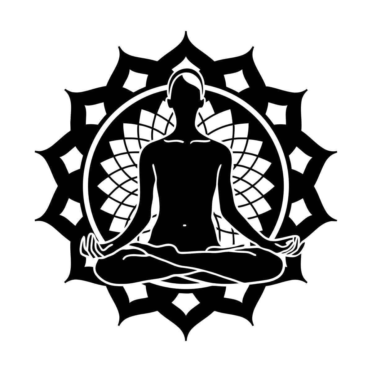 Engraving Decals Lotus Flower Pose Yoga Meditation Studio 54x55.4cm Removable Without Leaving Glue Large Black