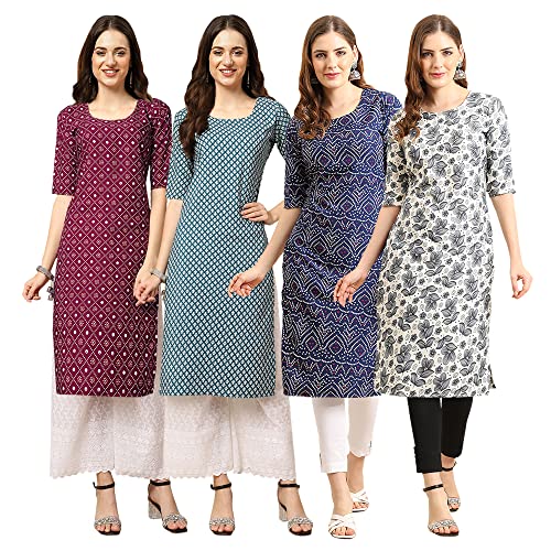 Image of Pinkmint Women's Crepe Digital Print Straight Kurta [Pack of 4]
