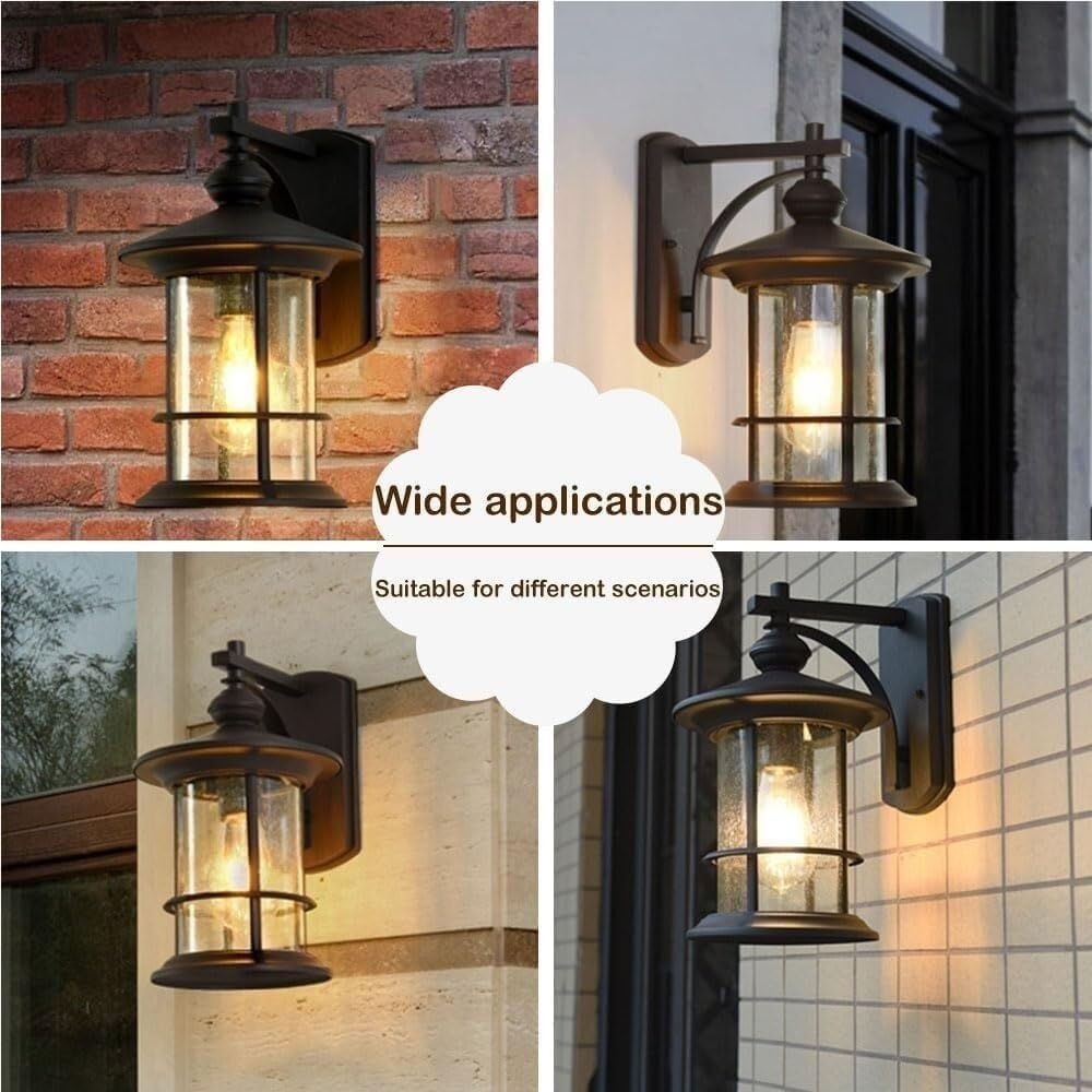 Exterior Waterproof Porch Light with Clear Seeded Glass Shade Matte Black Aluminum Outdoor Wall Lantern Rust Resistant Wall Mount Lighting Fixture for Entryway Patio Garage Deck image 4