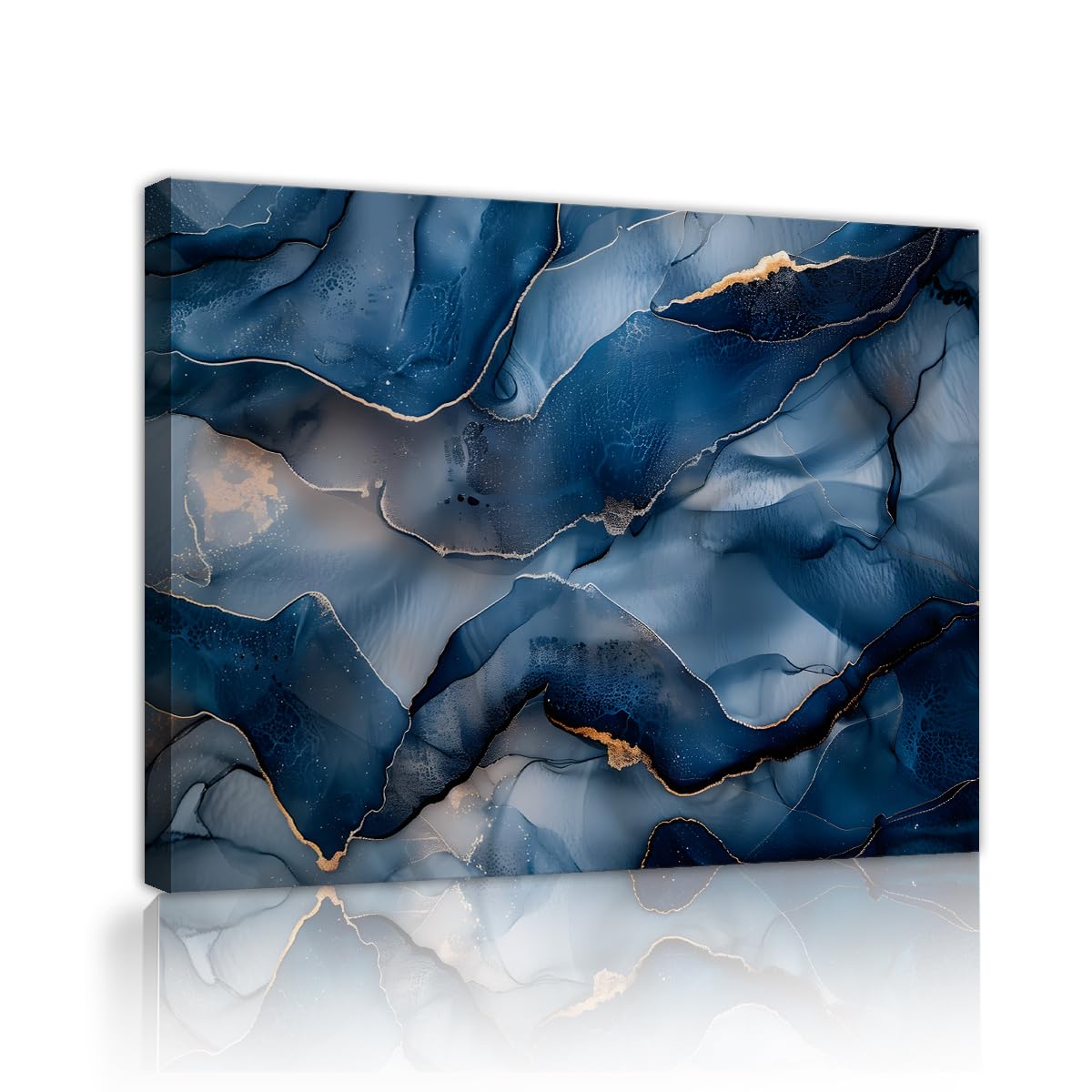 Póster Lienzo Abstracto Azul Oro Mármol Fluido 80x100cm