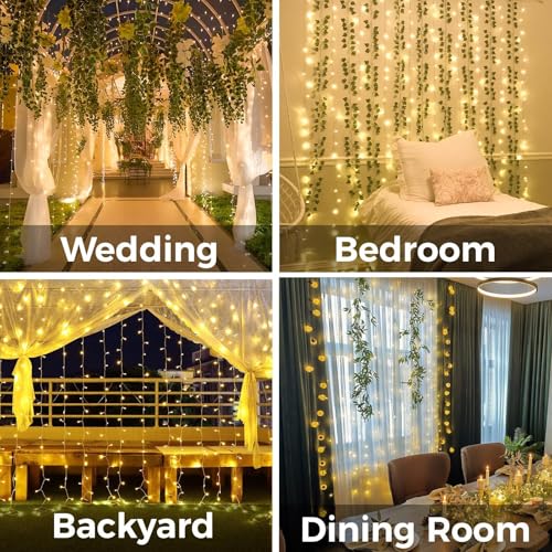 suddus Curtain Lights for Bedroom, 200 Led Hanging String Light Outdoor, Fairy Curtain Lights Indoor for Christmas, Dorm, Wall, Backdrop, Window, Wedding, Party, Birthday Decor, Warm White - Image 5