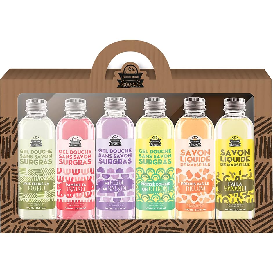 Pack Coffret 6 x 100ml Gel douche & savon liquide - Jeux de mots fruités - Les Petits Bains de Provence - Série Limitée