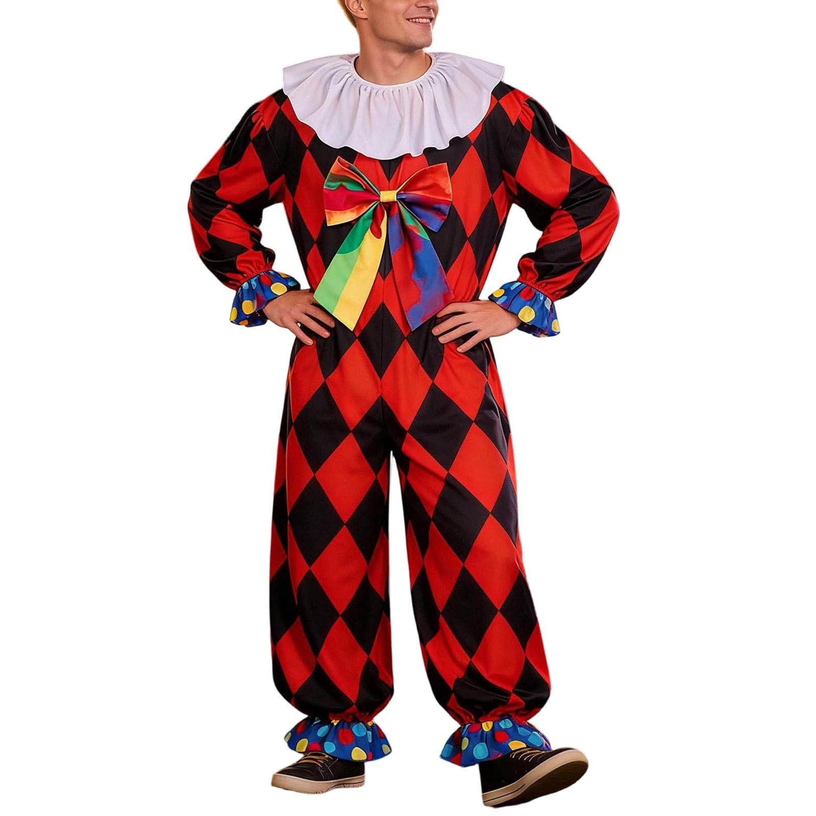 Tuta Colorata da Clown UnisexCompleto Arlecchino per Spettacoli Comici Set Costume da Clown del Circo per Uomo e Donna Accessorio per Feste