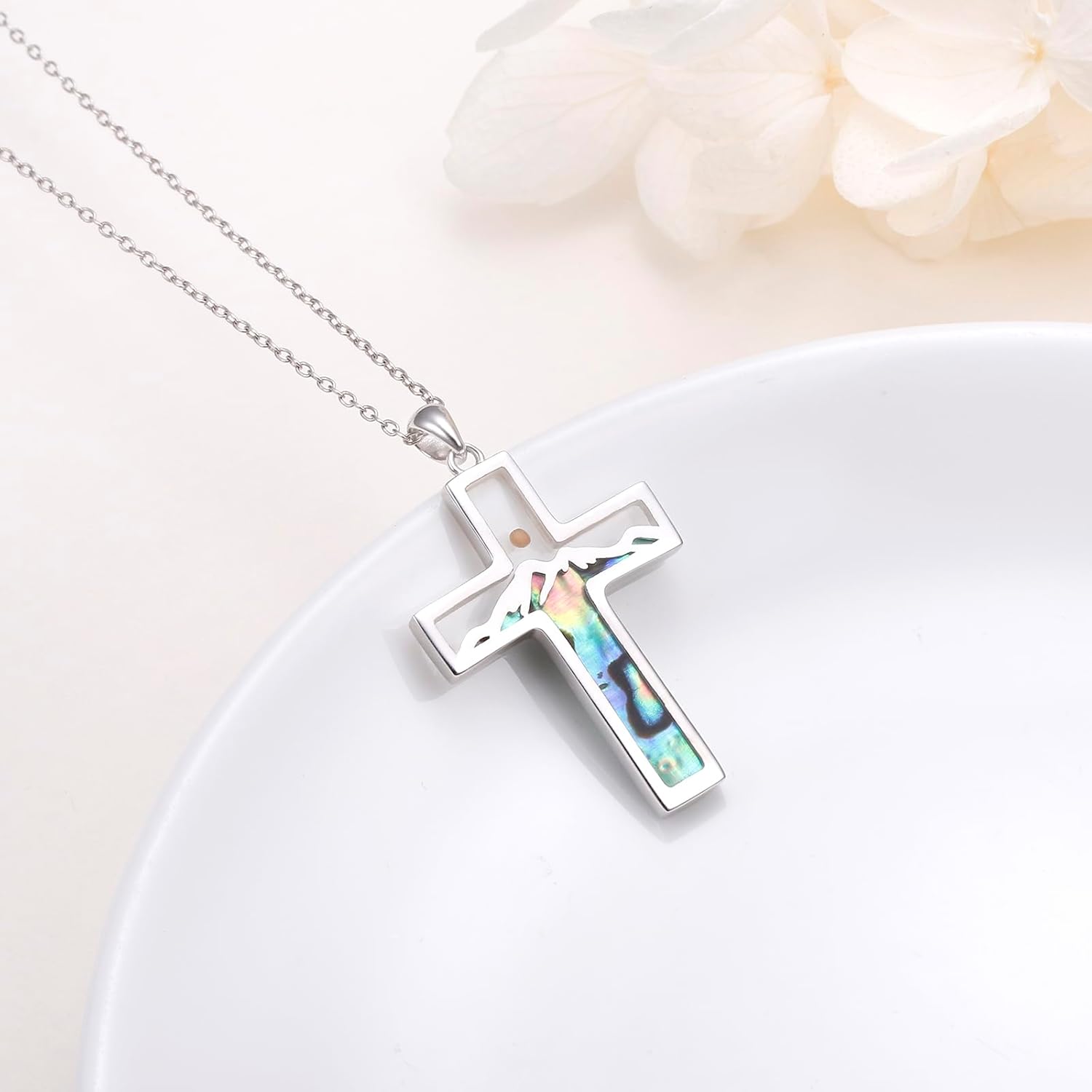 Cross Necklace for Women 925 Sterling Silver Abalone Shell Cross Pendant Necklaces Religious Jewelry for Women Men - Image 2