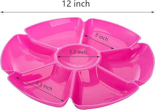 Miniatura 2 de AVLA 12 bandejas de plástico para servir aperitivos, platos divididos de 12 pulgadas irrompibles con chips y inmersión, platos redondos de 7