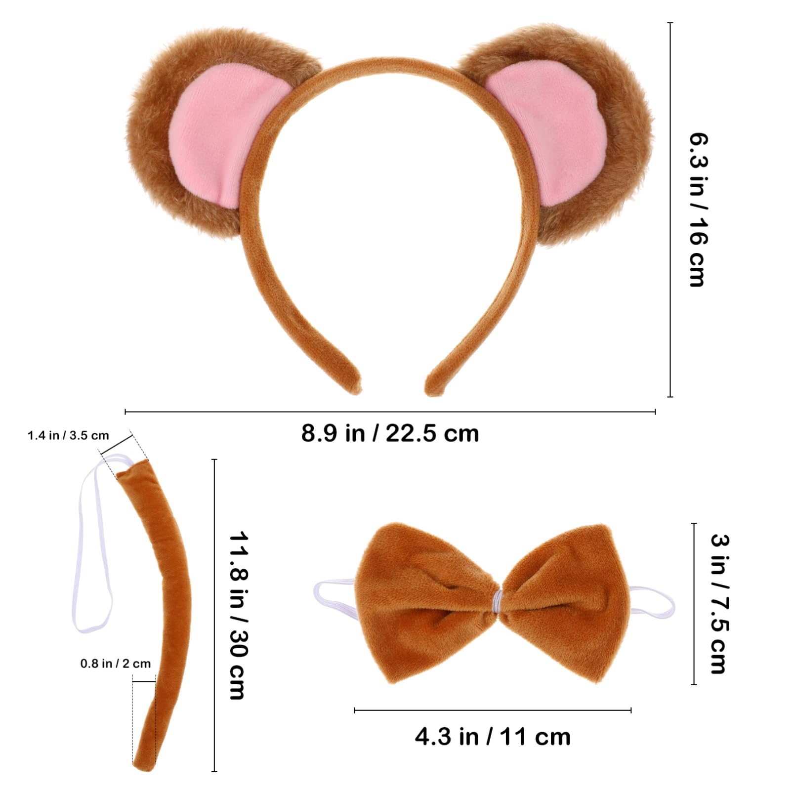 Monkey Costume Set Monkey Ear Headband Plush Animal Cosplay Cartoon Headband Tail and Bow Tie Halloween Dress Up Costume for Kids Adults - Image 4