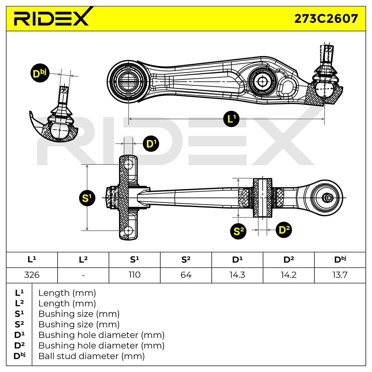 RIDEX 273C2607 Barra oscilante de suspensión de ruedas Delantero Izquierda Delantero Derecha con apoyo Compatible con TESLA Model 3 5YJ3