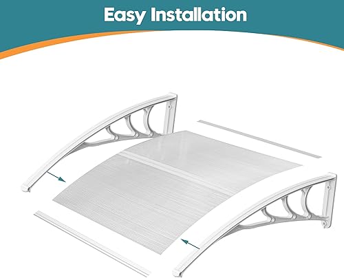 Miniatura 7 de MCombo Toldo para ventana de 39 x 38.6 pulgadas, para exteriores, de policarbonato, hoja hueca para patio, puerta (hoja hueca transparentesoporte