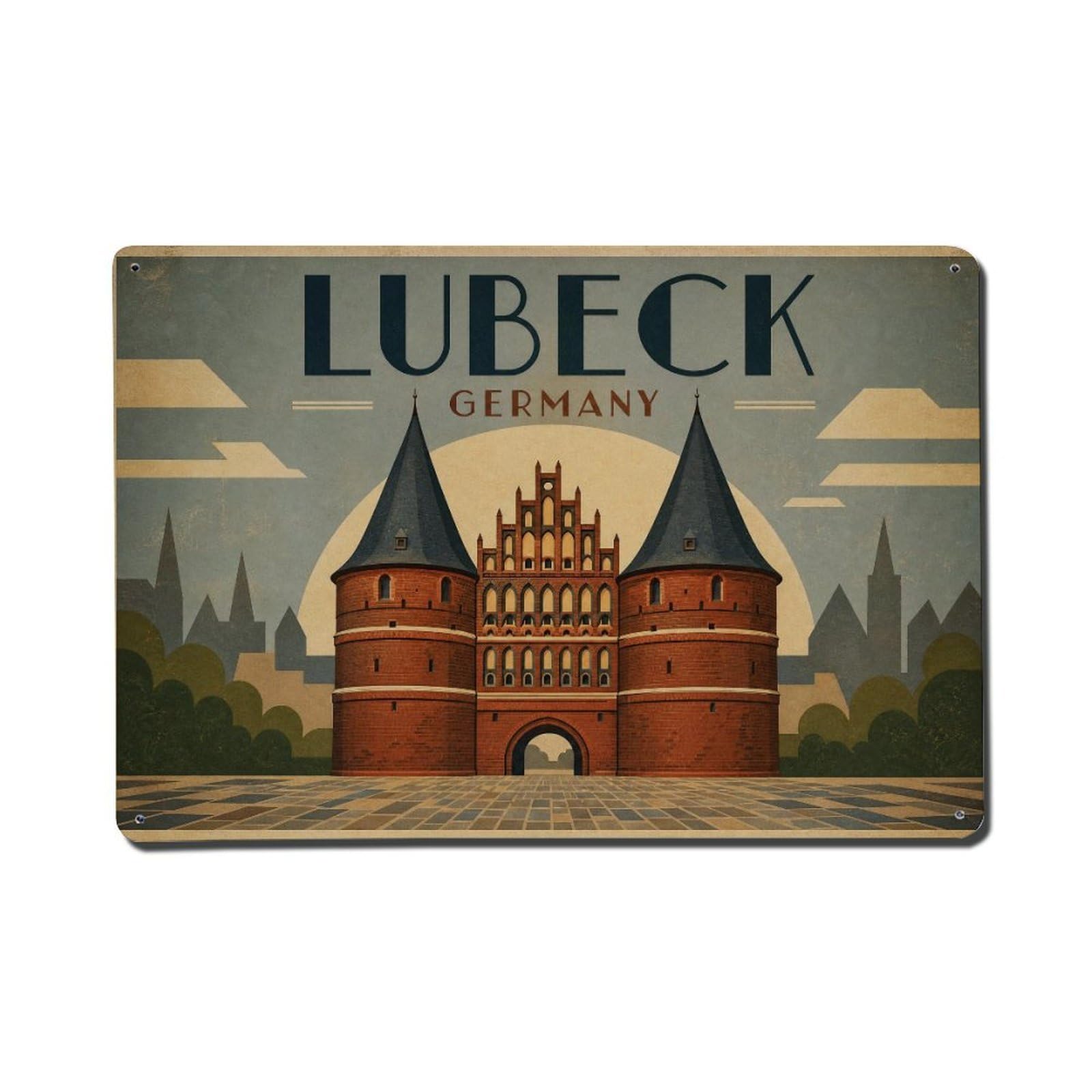 Travel Vintage Germany Lubeck Metal Tin Sign Plaque Wall Decor for Cafe, Club Bar, Office, Garden Metal Poster 8x12Inch