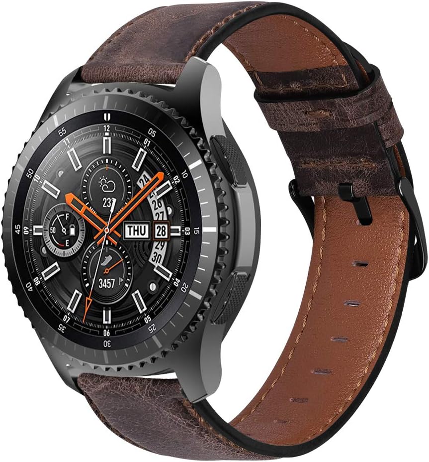 22mm Genuine Leather Band Compatible with Samsung Galaxy Watch 3 45mm Galaxy Watch 46mm Gear S3 Frontier/Classic Band Strap Replacement for Huawei Watch GT/GT 2/Pro/2e/GT 3 46mm - Retro Coffee