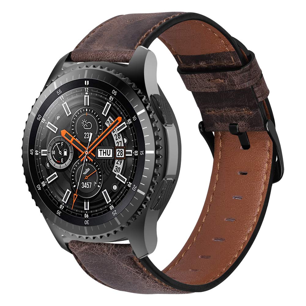 22mm Genuine Leather Band Compatible with Samsung Galaxy Watch 3 45mm Galaxy Watch 46mm Gear S3 Frontier/Classic Band Strap Replacement for Huawei Watch GT/GT 2/Pro/2e/GT 3 46mm - Retro Coffee