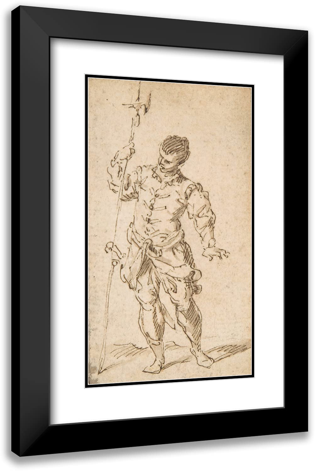 ArtDirect Claude Gillot 12x18 Black Modern Frame and Double Matted Museum Art Print Titled - Soldier with Halberd
