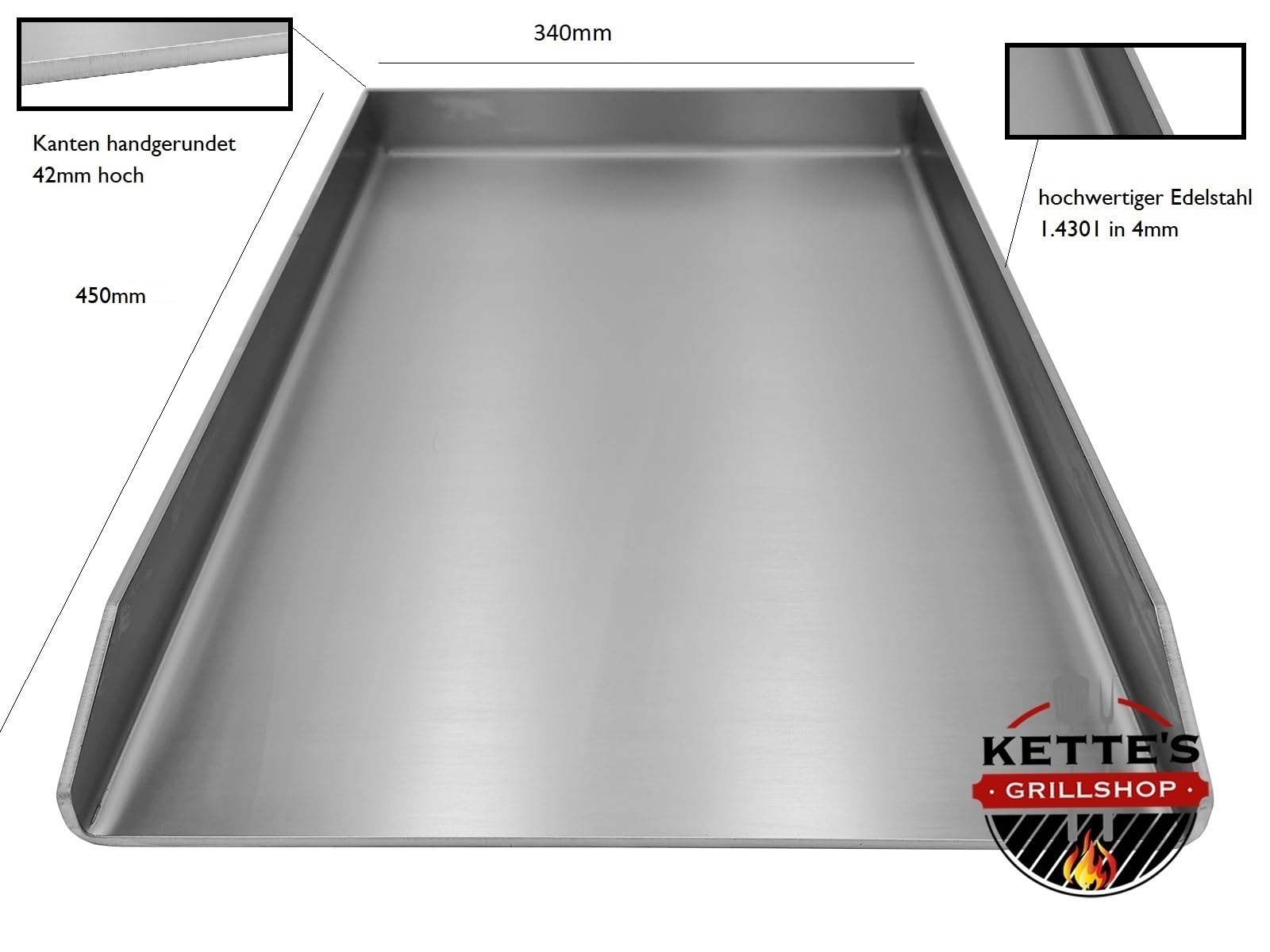 Edelstahl Plancha für Gasgrills/Grillplatte/kompatibel Napoleon Lex und Rösle Videro G3/G4/G6 (450x340mm)
