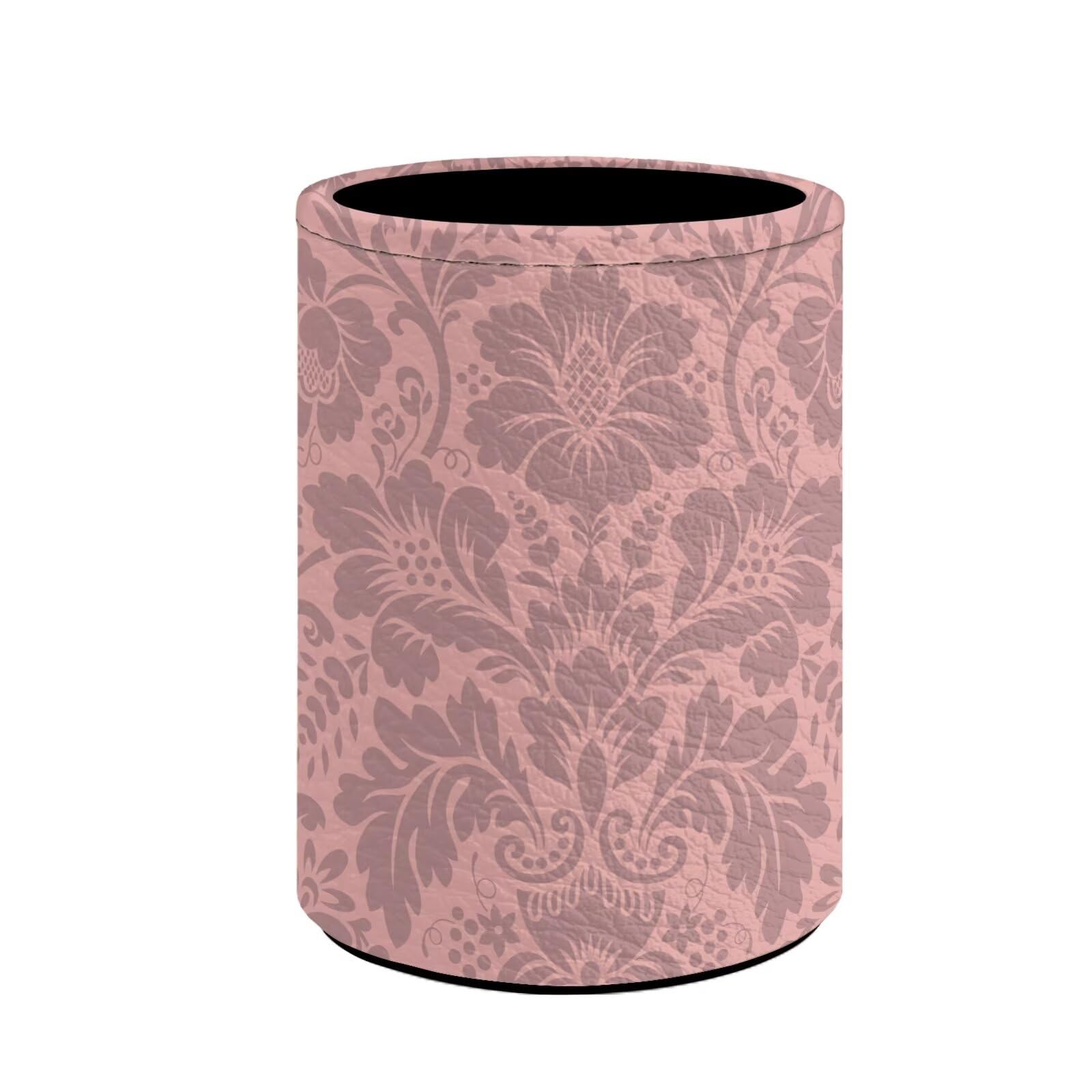 Buxolandt PU Leather Round Pencil Pen Cup Holder Stand Desk Organizer Desktop Stationery Container Decor Accessories for Home, School, Office (7.6 x 7.6 x 10.3 cm) Retro Floral Silhouette Print โ image 1