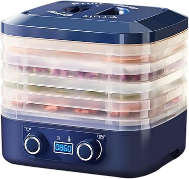 Food Dehydrator, 5 Trays Fruit Dehydrator with Adjustable Timer and Temperature Control, BPA-Free, Large Capacity Food Dehydrator Machine for Food, Fruit, Meat, Veggies, Pet Treat Blue