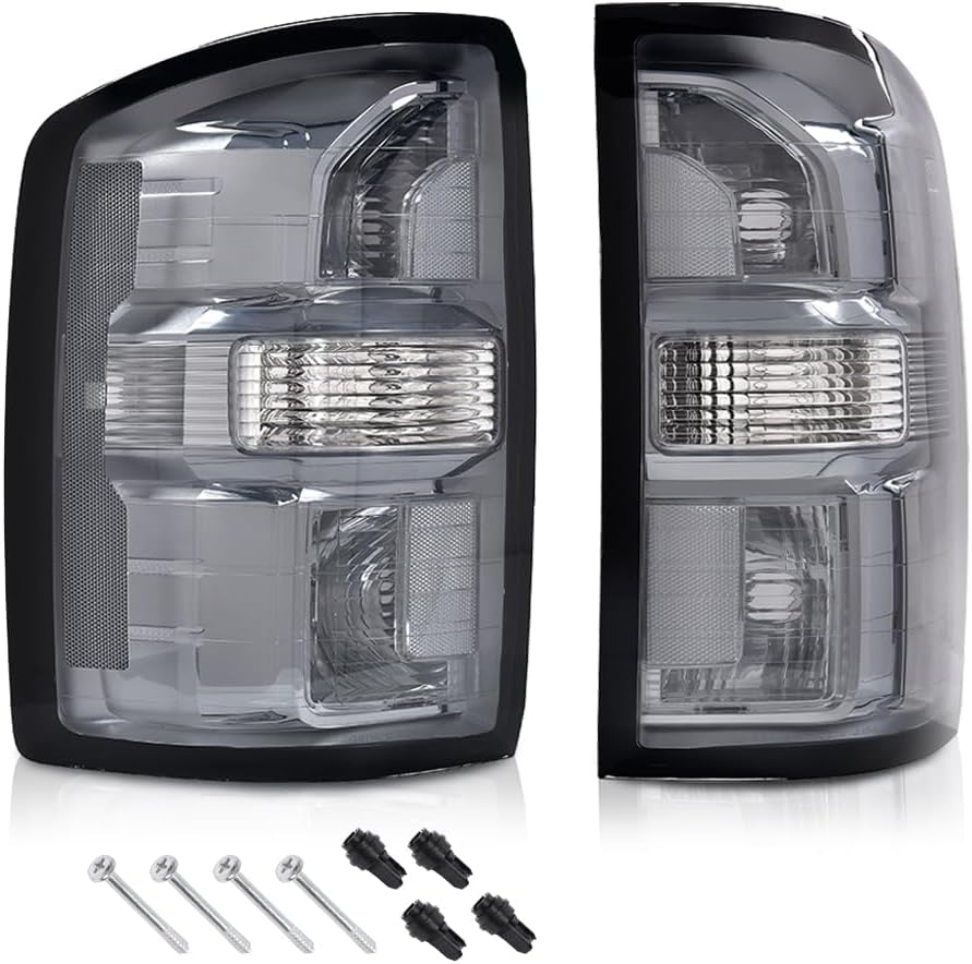 CROSSDESIGN Tail Lights Brake Lamps Assembly Pair Smoke Lens w/o Bulbs Left & Right Compatible with GMC Sierra 1500 2014-2018/Fit GMC Sierra 2500 HD 2015-2019/GMC Siera 3500 HD 2015-2019
