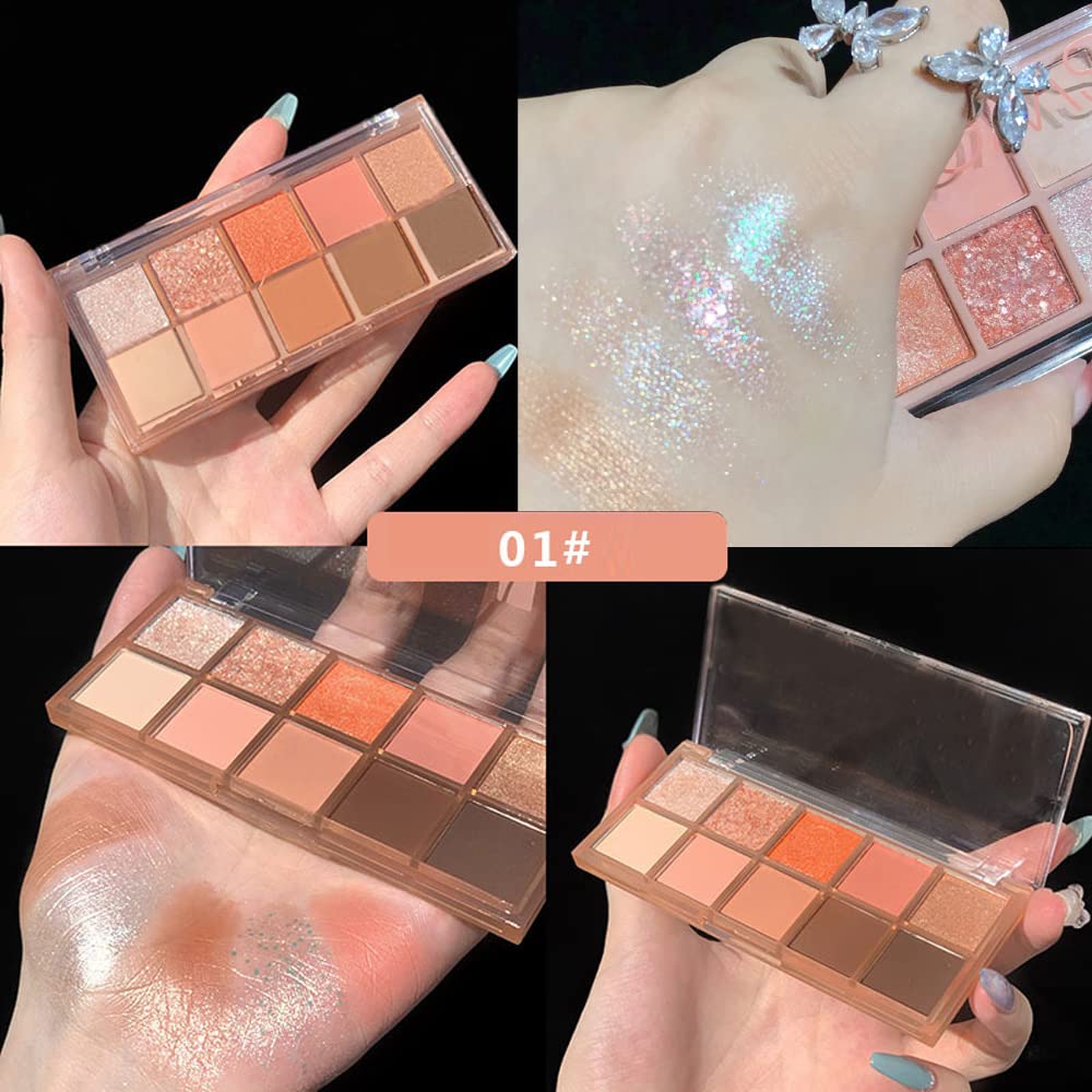 Paleta de sombra de ojos de 10 colores, sombra de ojos mate y purpurina, maquillaje de textura aterciopelada, paleta de sombra de ojos desnuda, abrillantador de sombra de ojos, sombra de ojos 4
