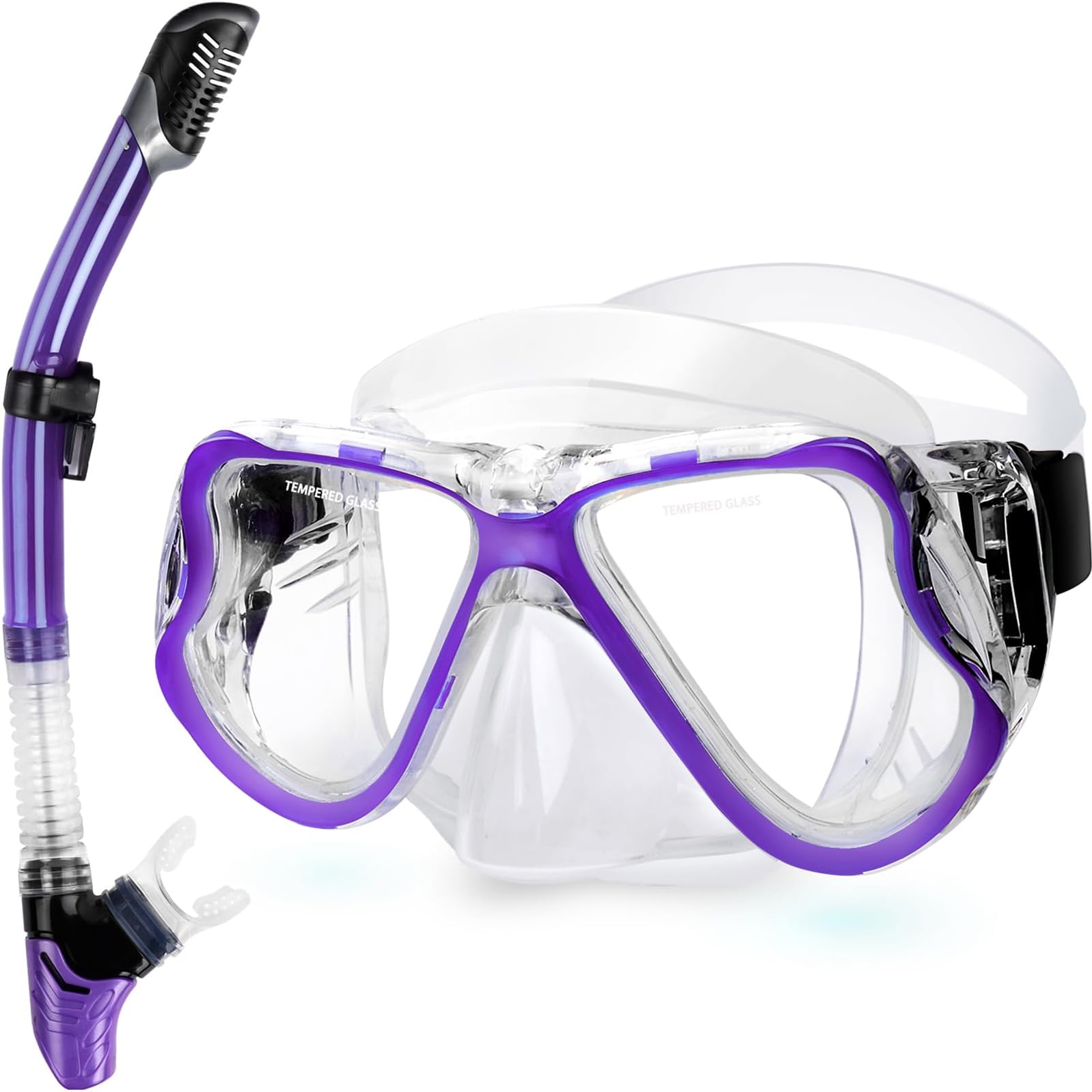 Greatever Dry Snorkel Set,Panoramic Wide View Anti-Fog Scuba Diving Mask,Professional Snorkeling Gear for Adults Kids