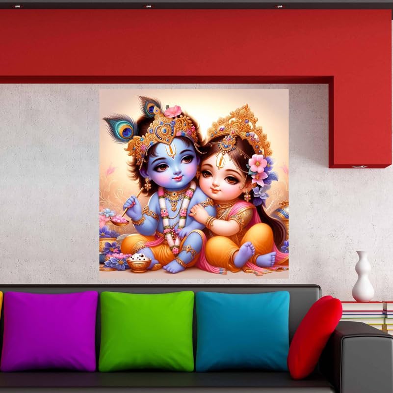 Image of British Terminal Cute little Bal Gopal Baby God Krishna| Kanha Ji | Laddu Lord Makhan Chor Painting Religious Poster for Pregnant Women for wall (matt thin vinyl,sticker,multicolor,unframed)| bj310