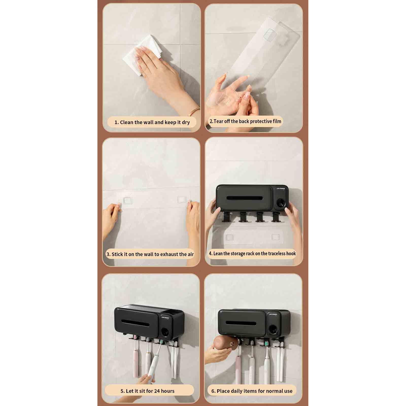 Porta Dentifricio Porta Spazzolino Da Muro Portaspazzolini Da Bagno Porta Spazzolini Portaspazzolino Da Parete Da Viaggio Spremi Dentifricio Automatico Forte Capacità Portante (31x6.5x12cm,black)