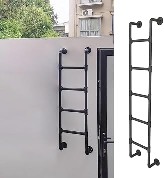 SHYP Window Well Escape Ladder Basement Egress Ladder, Loft Attic Ladder, Bunk Bed Ladder, Heavy Duty Hanging Ladders Hanger for Outdoor Roof/Garage Wall Color Black, Size 5.6FT/1.71M/67.2IN