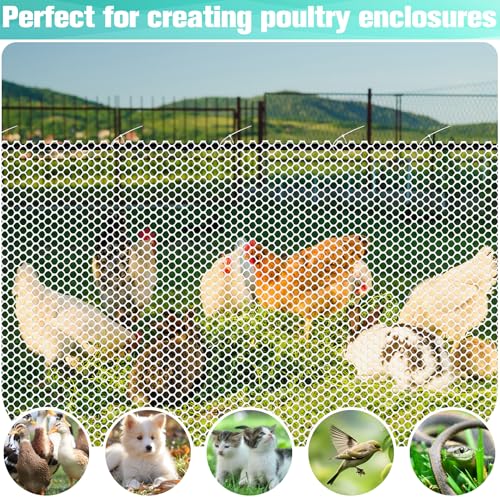 Image of Plastic Mesh Fence Sheet 15.7IN x 10FT - 0.3IN Opening Plastic Chicken Wire Netting Roll Durable for Dogs, Poultry, Puppy, Garden Snake Barrier with 50 Pcs Zip Ties - White